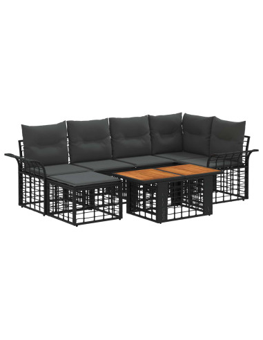 Set Divano da Giardino 7 pz Nero e Grigio scuro polyrattan