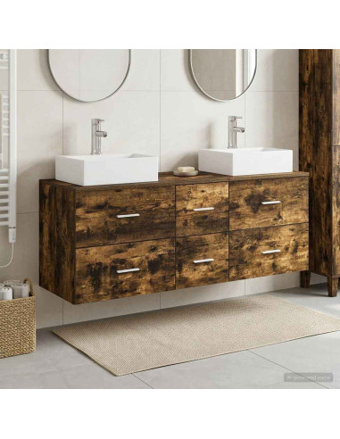 Set di Armadi da Bagno 3 pz Rovere Fumo 49,5 x 41 x 62,5 cm