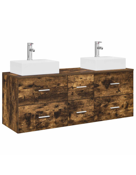 Set di Armadi da Bagno 3 pz Rovere Fumo 49,5 x 41 x 62,5 cm