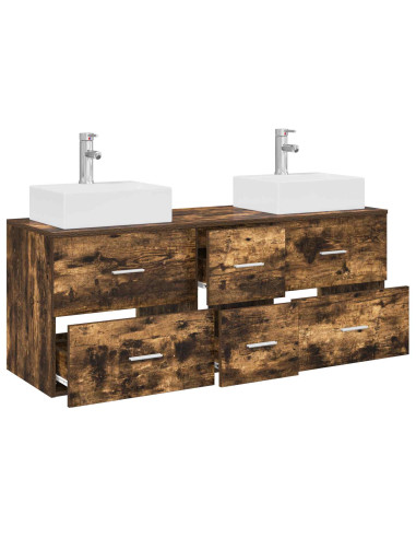Set di Armadi da Bagno 3 pz Rovere Fumo 49,5 x 41 x 62,5 cm