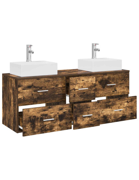 Set di Armadi da Bagno 3 pz Rovere Fumo 49,5 x 41 x 62,5 cm