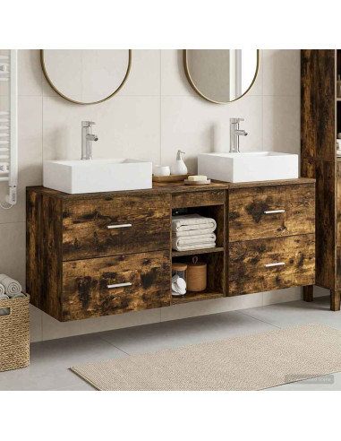 Set di Armadi da Bagno 3 pz Rovere Fumo 49,5 x 41 x 62,5 cm