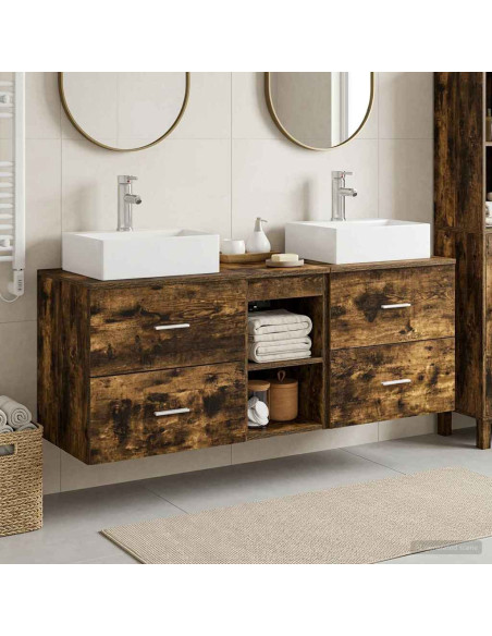 Set di Armadi da Bagno 3 pz Rovere Fumo 49,5 x 41 x 62,5 cm