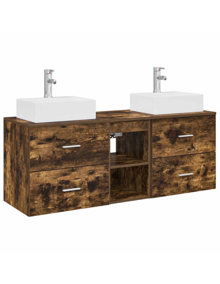 Set di Armadi da Bagno 3 pz Rovere Fumo 49,5 x 41 x 62,5 cm
