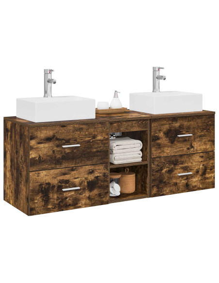 Set di Armadi da Bagno 3 pz Rovere Fumo 49,5 x 41 x 62,5 cm
