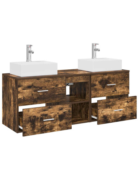 Set di Armadi da Bagno 3 pz Rovere Fumo 49,5 x 41 x 62,5 cm