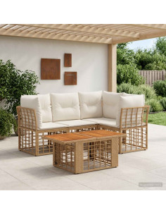 Set Divano da Giardino 5 pz Naturale e Bianco Crema polyrattan