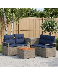 Set di divani 6 pz Grigio e Blu Navy Rattan sintetico e Acciaio
