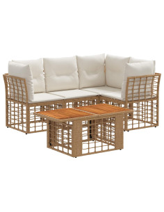 Set Divano da Giardino 5 pz Naturale e Bianco Crema polyrattan 2