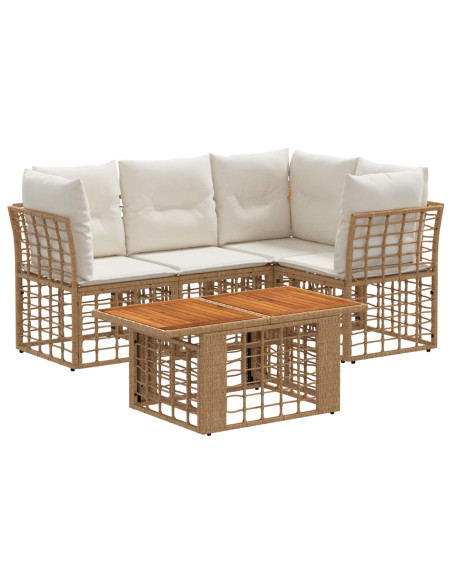 Set Divano da Giardino 5 pz Naturale e Bianco Crema polyrattan