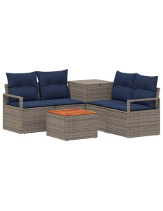 Set di divani 6 pz Grigio e Blu Navy Rattan sintetico e Acciaio 2