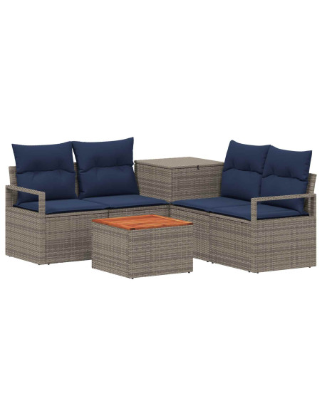 Set di divani 6 pz Grigio e Blu Navy Rattan sintetico e Acciaio