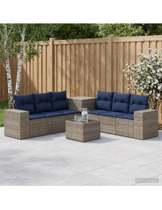 Set di divani 8 pz Grigio e Blu Navy Rattan sintetico e Acciaio