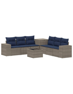 Set di divani 8 pz Grigio e Blu Navy Rattan sintetico e Acciaio 2