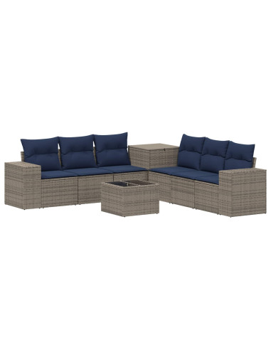 Set di divani 8 pz Grigio e Blu Navy Rattan sintetico e Acciaio