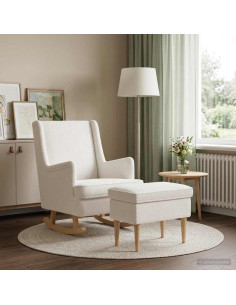 Poltrona con Ottomano 2 pz Crema Bouclé