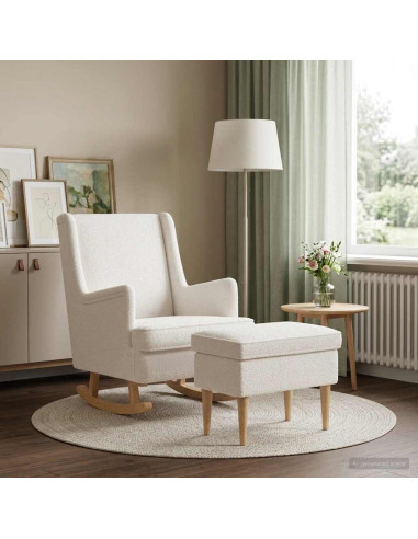 Poltrona con Ottomano 2 pz Crema Bouclé