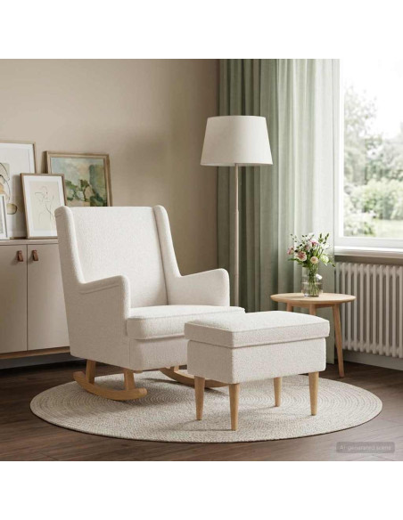 Poltrona con Ottomano 2 pz Crema Bouclé