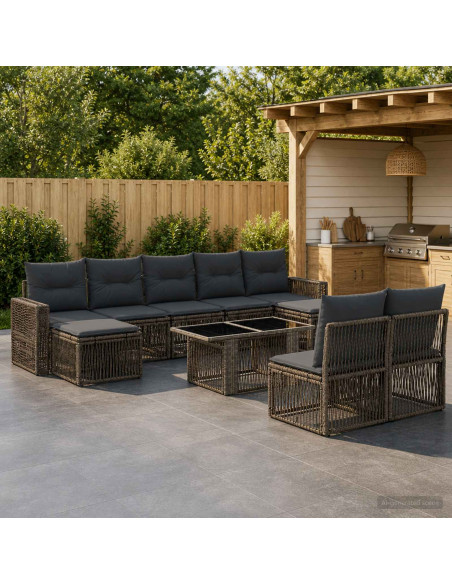 Set Divano da Giardino 10 pz Grigio e Grigio Scuro polyrattan