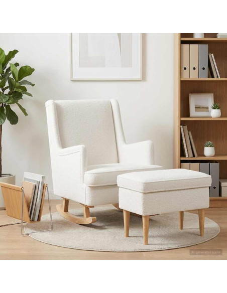 Poltrona con Ottomano 2 pz Crema Bouclé