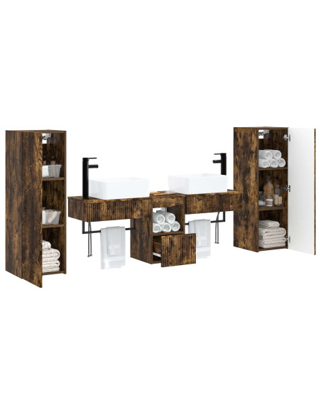 Set di mobili per il bagno 5 pz Rovere Fumo 33 x 34,5 x 100 cm