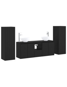 Set di mobili per il bagno 5 pz Nero 33 x 34,5 x 100 cm 2