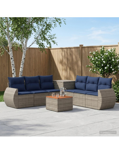 Set di divani 8 pz Grigio e Blu Navy Rattan sintetico e Acciaio