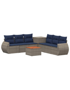 Set di divani 8 pz Grigio e Blu Navy Rattan sintetico e Acciaio 2