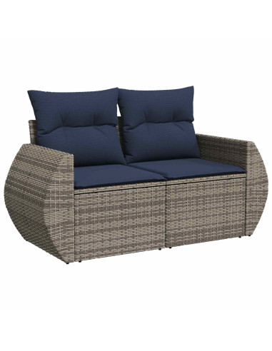 Set di divani 8 pz Grigio e Blu Navy Rattan sintetico e Acciaio