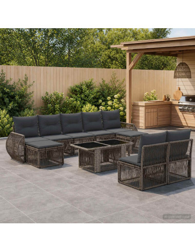 Set Divano da Giardino 10 pz Grigio e Grigio Scuro polyrattan
