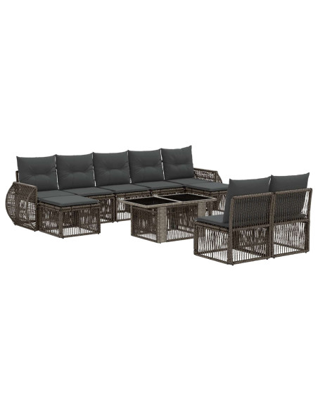 Set Divano da Giardino 10 pz Grigio e Grigio Scuro polyrattan