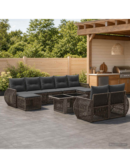 Set Divano da Giardino 10 pz Grigio e Grigio Scuro polyrattan