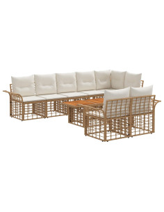 Set Divano da Giardino 9 pz Naturale e Bianco Crema polyrattan 2