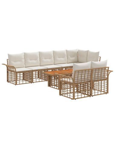 Set Divano da Giardino 9 pz Naturale e Bianco Crema polyrattan