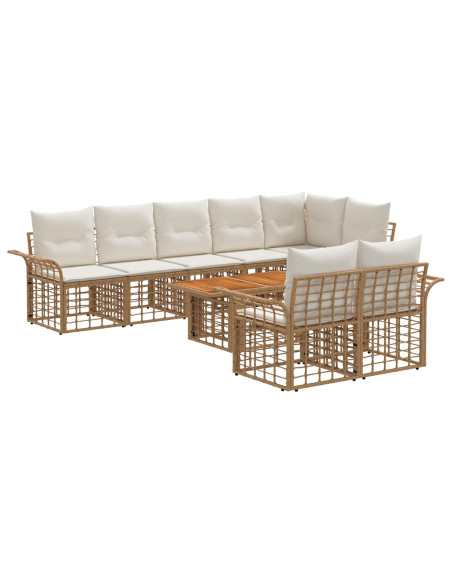 Set Divano da Giardino 9 pz Naturale e Bianco Crema polyrattan
