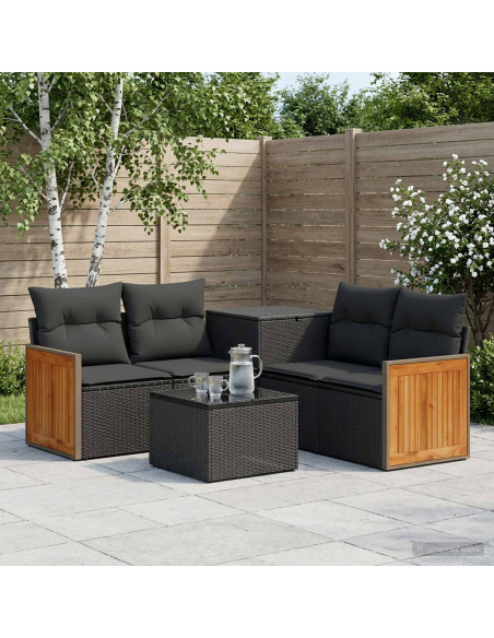 Set di divani 6 pz Nero Rattan sintetico e Acciaio