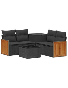 Set di divani 6 pz Nero Rattan sintetico e Acciaio 2
