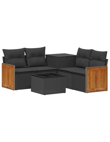 Set di divani 6 pz Nero Rattan sintetico e Acciaio