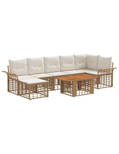 Set Divano da Giardino 8 pz Naturale e Bianco Crema polyrattan
