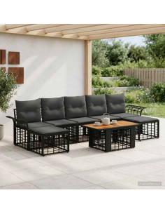 Set Divano da Giardino 8 pz Nero e Grigio scuro polyrattan