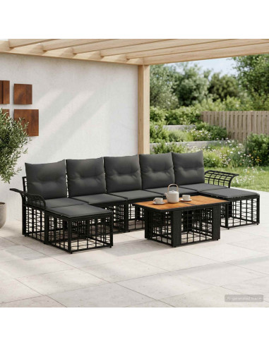 Set Divano da Giardino 8 pz Nero e Grigio scuro polyrattan