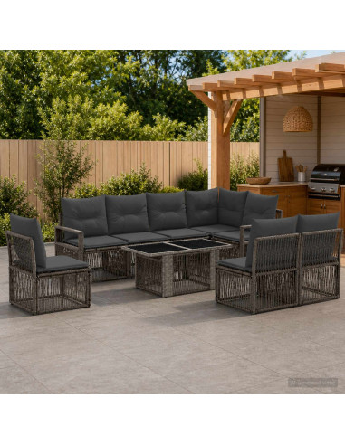 Set Divano da Giardino 9 pz Grigio e Grigio Scuro polyrattan
