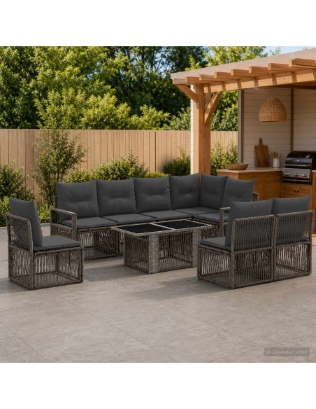 Set Divano da Giardino 9 pz Grigio e Grigio Scuro polyrattan