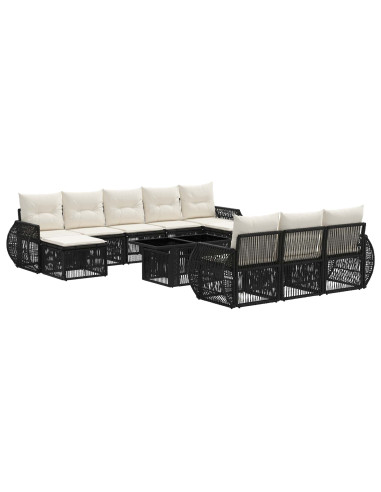 Set Divano da Giardino 11 pz Nero e Bianco Crema polyrattan