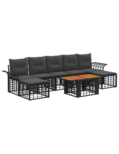 Set Divano da Giardino 8 pz Nero e Grigio scuro polyrattan