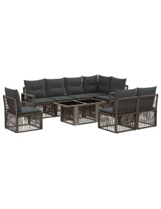 Set Divano da Giardino 9 pz Grigio e Grigio Scuro polyrattan 2