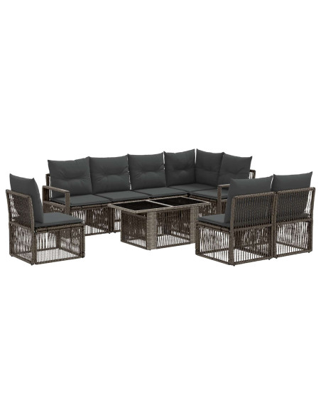 Set Divano da Giardino 9 pz Grigio e Grigio Scuro polyrattan