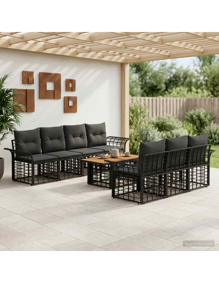 Set Divano da Giardino 8 pz Nero e Grigio scuro polyrattan