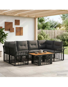 Set Divano da Giardino 7 pz Nero e Grigio scuro polyrattan