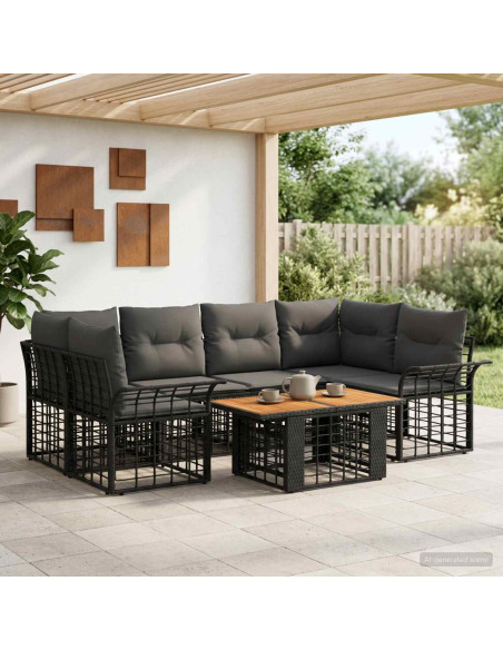 Set Divano da Giardino 7 pz Nero e Grigio scuro polyrattan